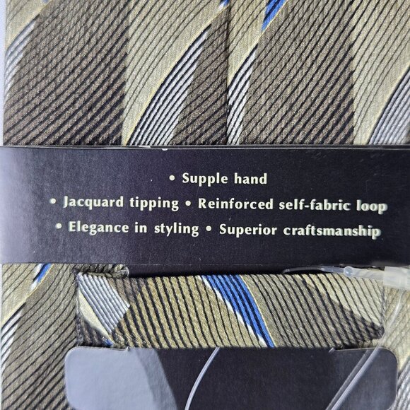 Murano Italia 100% Silk Men's Tie Green Blue Cream Wavy Striped Pattern NWT - Picture 6 of 10